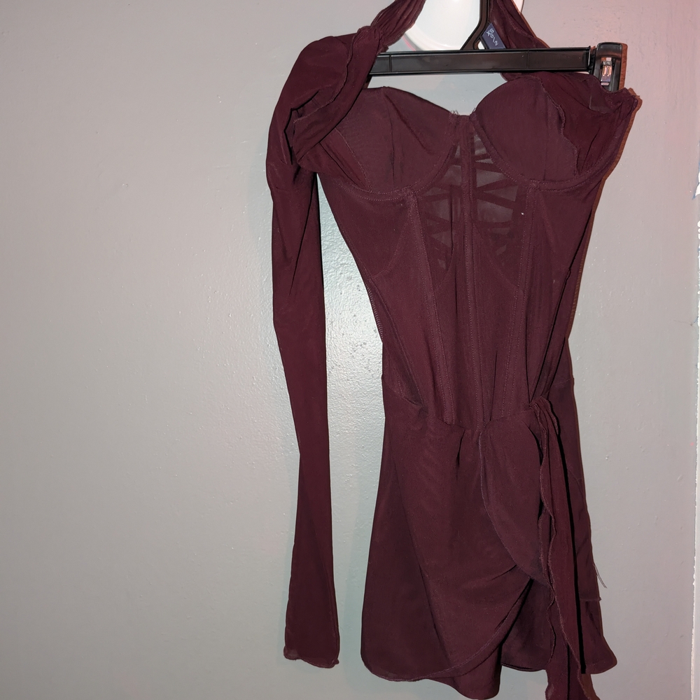 NWT Elegant Long Single Sleeve Maroon Dress